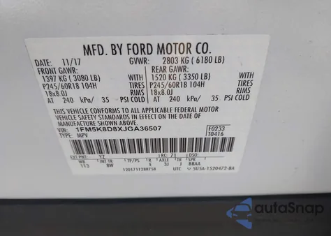 2018 Ford Explorer Xlt из США, поврежденный, VIN 1FM5K8D8XJGA36507